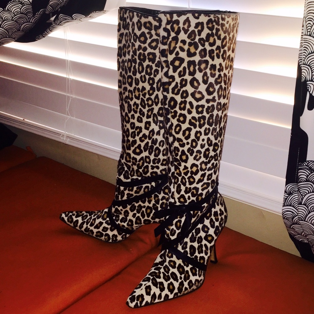 MANOLO BLAHNIK Leopard PONY Brown/beige boot (37)